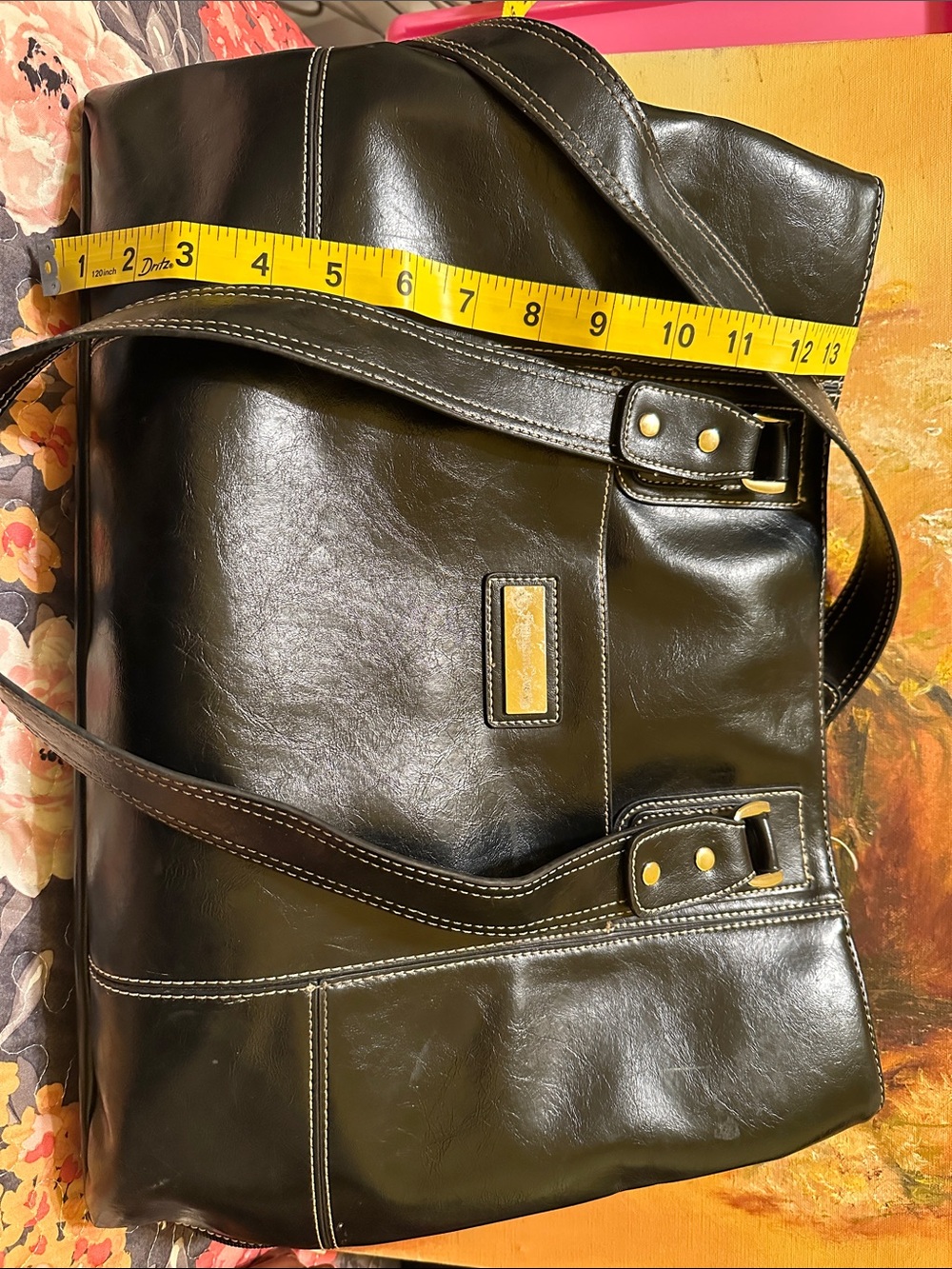 Franklin Covey Classic Black Leather Tote Bag